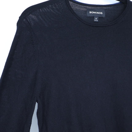 Bonobos Crew Neck Pullover Sweater Black Merino Wool Long Sleeve Men's XS