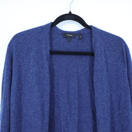 Theory 100% Cashmere Open Long Line Cardigan Blue Fitted Sleeve Women's S