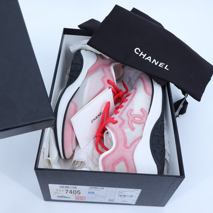 CHANEL Red White Mesh Sneakers NIB Tennis Trainers Active Women's 38/US 7.5