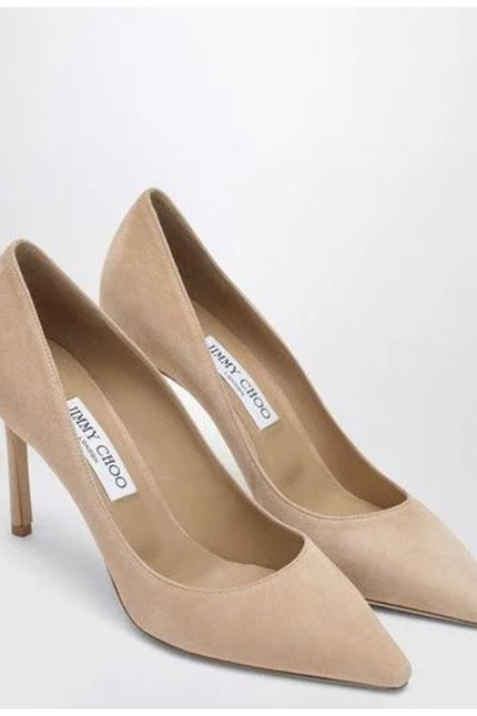 JIMMY CHOO Romy 85 Natural Tan Suede Pointed Pumps Women's 35.5/US 5.5