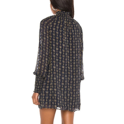 AMANDA UPRICHARD Noemi Dress Navy and Gold Long Sleeve Shift Women's M