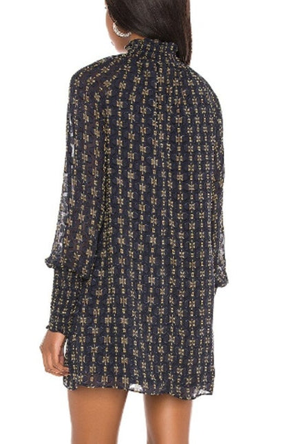 AMANDA UPRICHARD Noemi Dress Navy and Gold Long Sleeve Shift Women's M