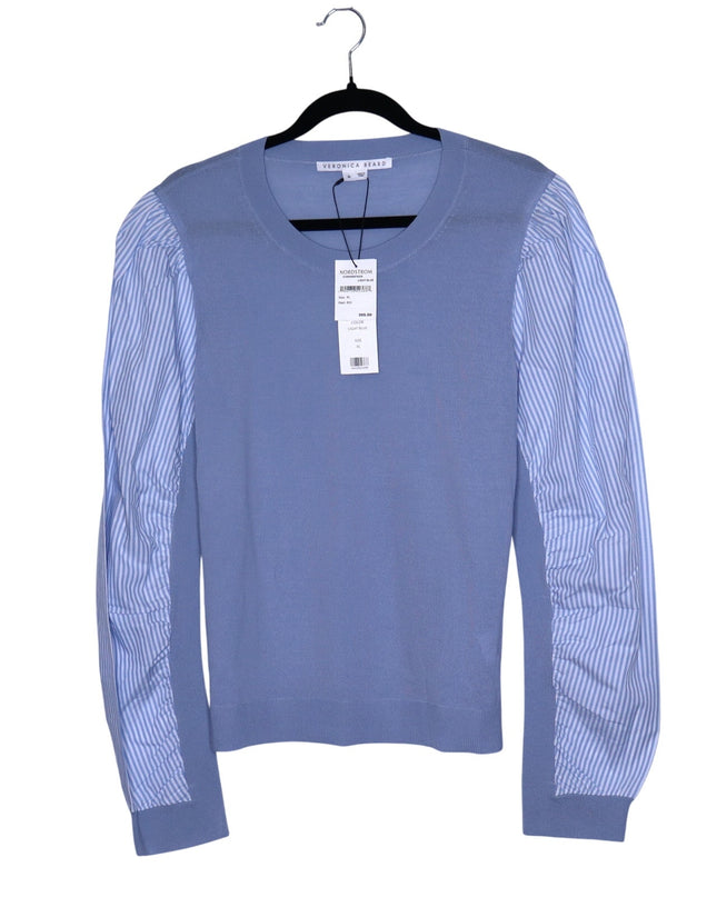 VERONICA BEARD NEW Adler Mixed Media Sweater Light Blue Merino Wool Women's XL