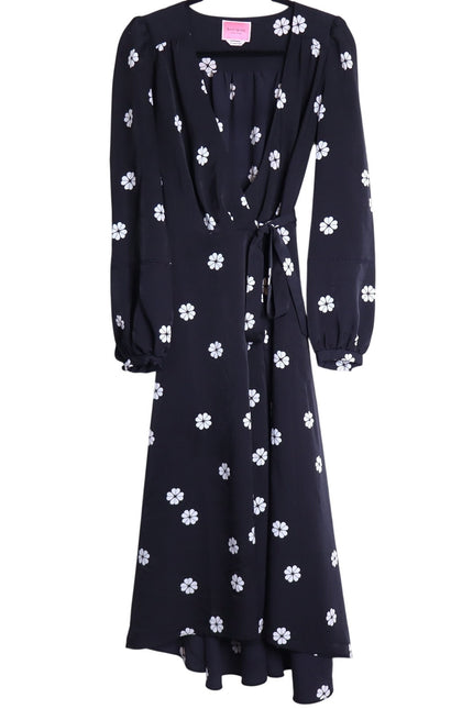 KATE SPADE Black Spade Clover Toss Belted Wrap Dress Long Sleeve Women's 10