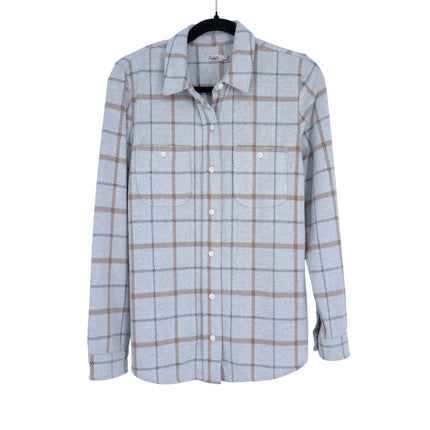 Faherty Legend Sweater Shirt Open Tundra Grey Windowpane Button Down Women's M