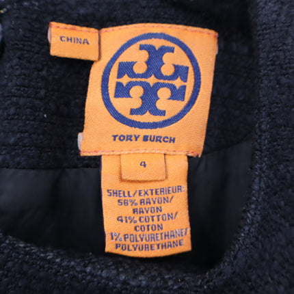 Tory Burch Tweed Mini Shift Dress Black Short Sleeve Lined Women's 4