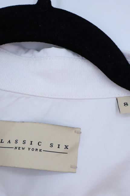 CLASSIC SIX Donna Button Down Shirt White Long Sleeve Cotton Blouse Women's 8