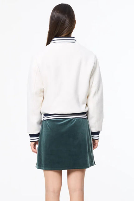 SERGIO TACCHINI Marisa Varsity Jacket Gardenia White Navy Wool Blend Women's S