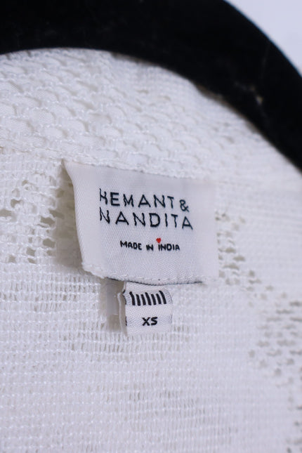 HEMANT & NANDITA Chemical Lace Button Front Shirt White Floral Women's XS