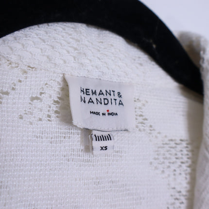HEMANT & NANDITA Chemical Lace Button Front Shirt White Floral Women's XS