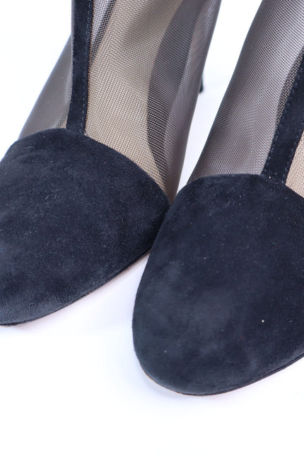 MARION PARKE Dolby Mesh Heeled Bootie Black Suede Almond Toe Women's 36/US 6