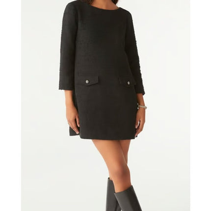 BA&SH Auxane Dress Black NWT Tweed Long Sleeve Button Back Mini Women's 4/US XL