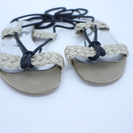 STELLA MCCARTNEY Gladiator Sandals Taupe Black Braided Lace Women's 37.5/US 7.5