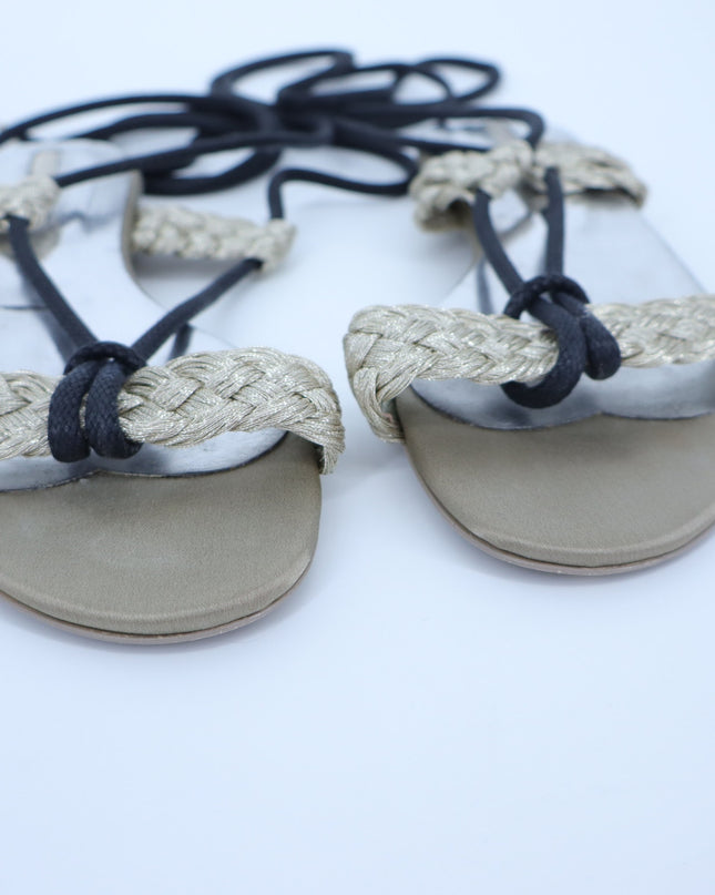 STELLA MCCARTNEY Gladiator Sandals Taupe Black Braided Lace Women's 37.5/US 7.5