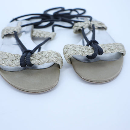 STELLA MCCARTNEY Gladiator Sandals Taupe Black Braided Lace Women's 37.5/US 7.5