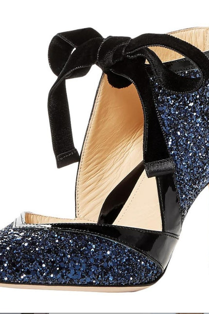 MARION PARKE Molly Glitter Heel Pumps Blue Iris NIB Pointed Toe Women's 37/US 7