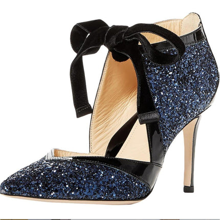 MARION PARKE Molly Glitter Heel Pumps Blue Iris NIB Pointed Toe Women's 37/US 7