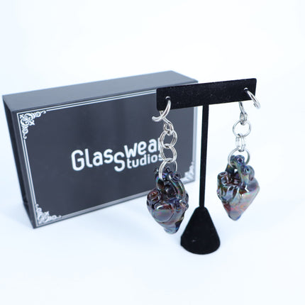 GLASSWEAR STUDIOS Handmade Anatomical Heart Weights Oil Slick 10g/2.5mm Hangers