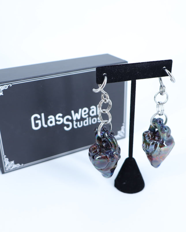GLASSWEAR STUDIOS Handmade Anatomical Heart Weights Oil Slick 10g/2.5mm Hangers
