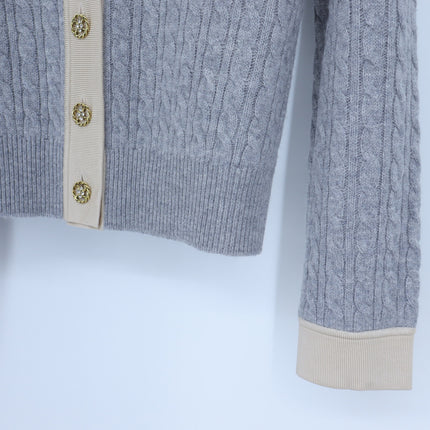 Sandro Jane Cable Knit Sweater Gray and Tan Cashmere Wool Women's 0/US XS