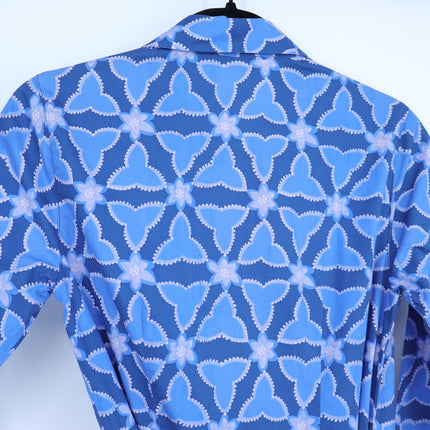 0039 ITALY Havanna Printed Wrap Midi Dress Blue 3/4 Sleeves Women's XS