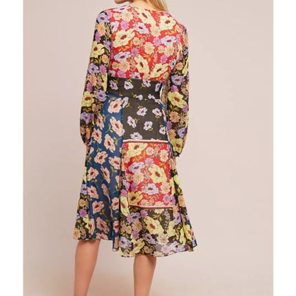 MAEVE Gardenia Wrap Dress Multicolored Floral NWT Long Sleeve Women's 8