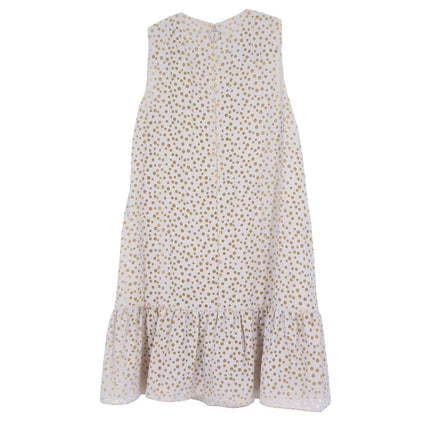 AKRIS PUNTO Sleeveless Polka Dot Flounce Dress Tan Gold Knee Length Women's 6