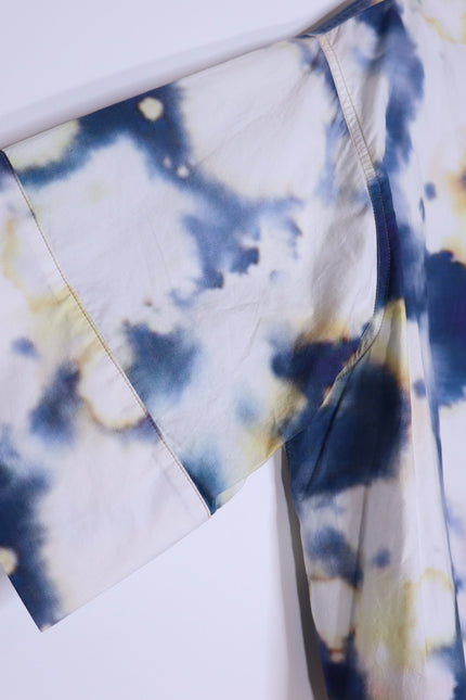 BASSIKE Boxy Collarless Shirt Blue Tie Dye Half Sleeve Casual Women's 3/US 8