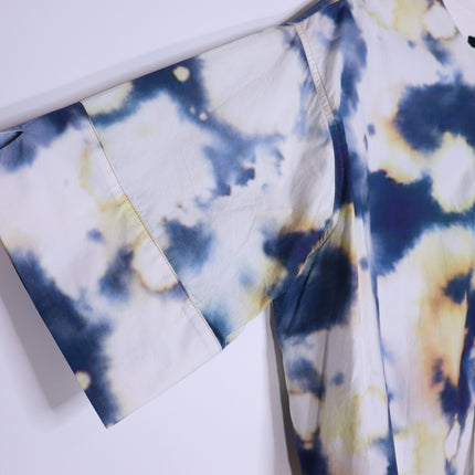BASSIKE Boxy Collarless Shirt Blue Tie Dye Half Sleeve Casual Women's 3/US 8