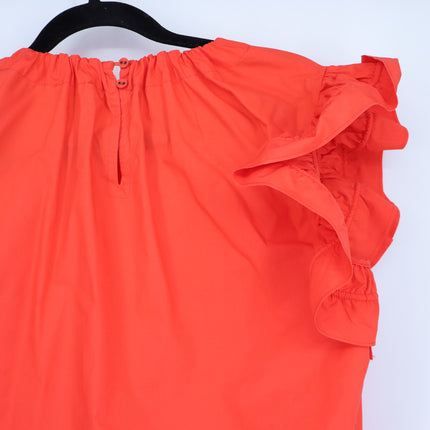ULLA JOHNSON Elora Popover Blouse Coral Poplin Ruffle Sleeve Women's 2