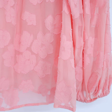 ULLA JOHNSON Sandrine Blouse Pink Floral Jacquard Long Sleeve Women's 10