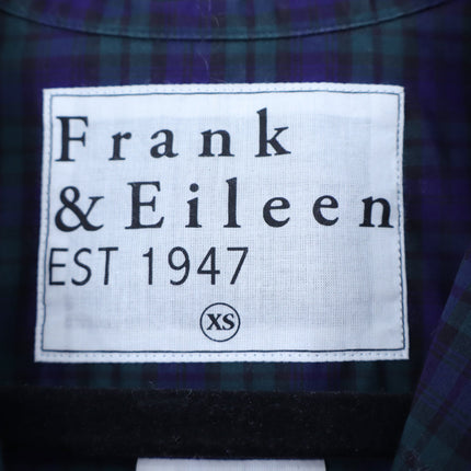 Frank & Eileen Barry Cotton Shirt Navy Green Plaid Button Up Blouse Women's XS