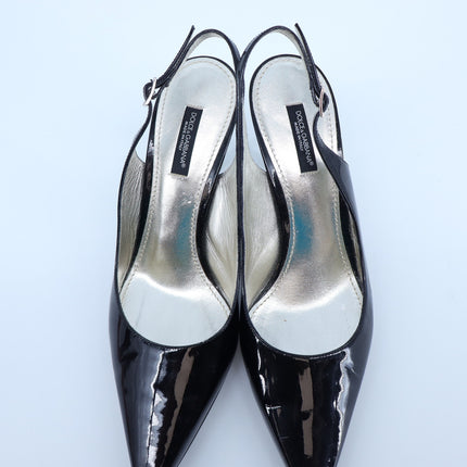Dolce & Gabbana Lollo Slingback Heel Black Patent Leather Women's 39.5/US 9.5