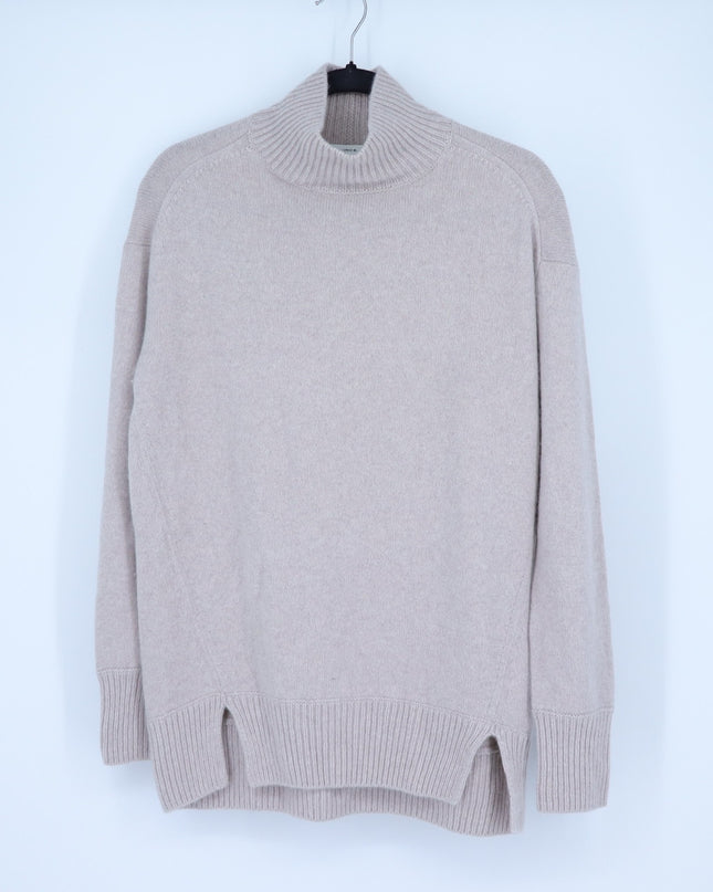 Vince Cashmere Double Slit Turtleneck Sweater Biscuit Beige Oversized Women's XS