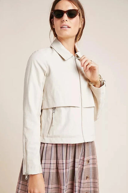 BY ANTHROPOLOGIE Marcail Faux Leather Anorak Jacket Beige Long Sleeve Women's S
