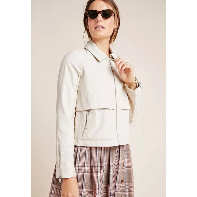 BY ANTHROPOLOGIE Marcail Faux Leather Anorak Jacket Beige Long Sleeve Women's S