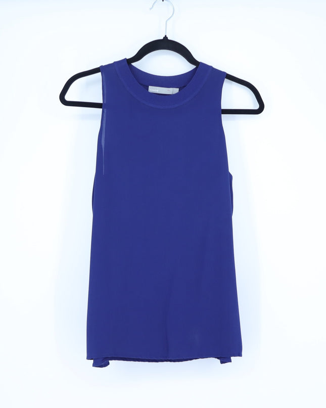 Vince Silk Sleeveless Blouse Cobalt Blue Ribbed Round Neck Women's S