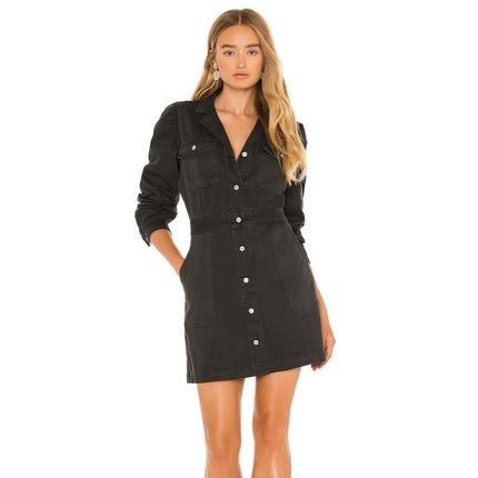 Rails Carbon Lisette Dress Black Mini Denim Button Front Long Sleeve Women's S