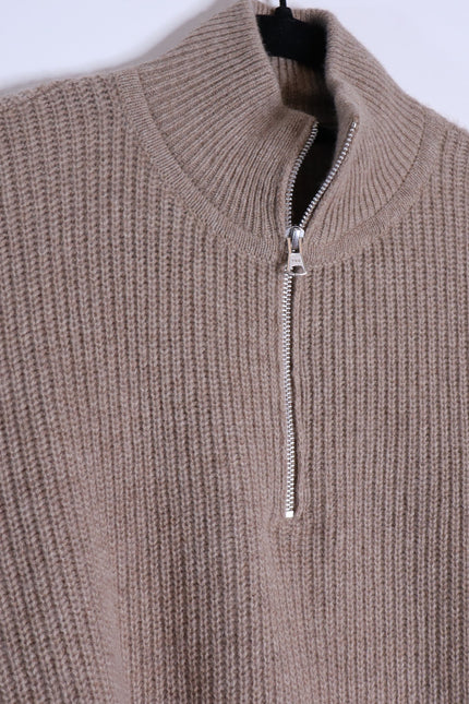 JENNI KAYNE Stone 100% Cashmere Half Zip Pullover Sweater Undyed Women's M