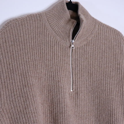 JENNI KAYNE Stone 100% Cashmere Half Zip Pullover Sweater Undyed Women's M