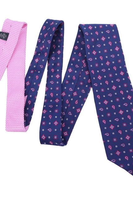 HAMMER MADE Paisley Neck Tie Silk Navy Blue Pink Squares Businesswear Formal OS