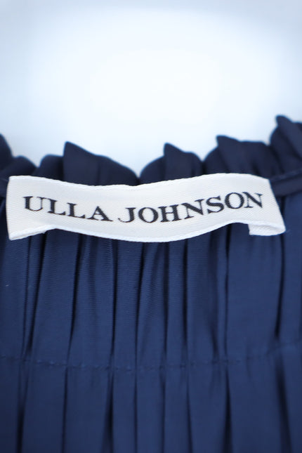ULLA JOHNSON Midnight Navy Isadora Dress Pleated Satin Midi Ruffled Women's 2