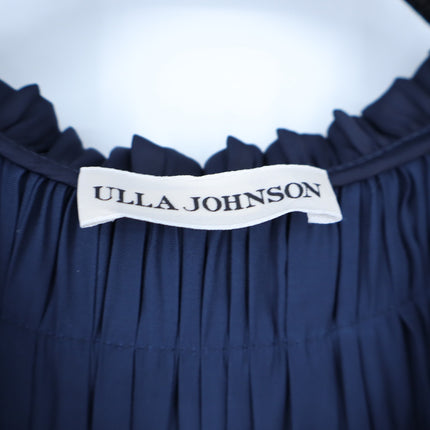 ULLA JOHNSON Midnight Navy Isadora Dress Pleated Satin Midi Ruffled Women's 2