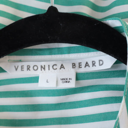 Veronica Beard Claude Button Up Blouse Green White Stripe Asymmetric Women's L