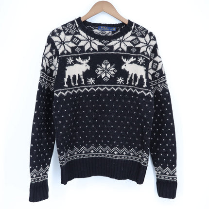 Polo Ralph Lauren Reindeer Wool Pullover Sweater Black Winter Cabin Men's M