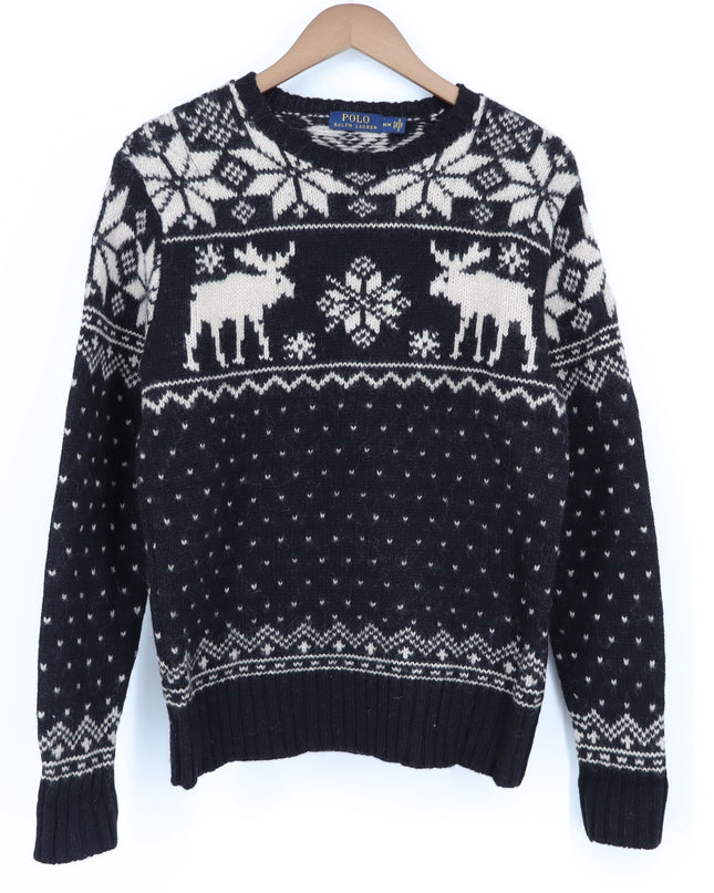 Polo Ralph Lauren Reindeer Wool Pullover Sweater Black Winter Cabin Men's M