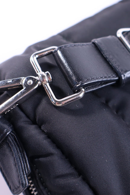 PRADA Tessuto Nylon Bomber Sound Bag Black Leather Adjustable Shoulder Strap