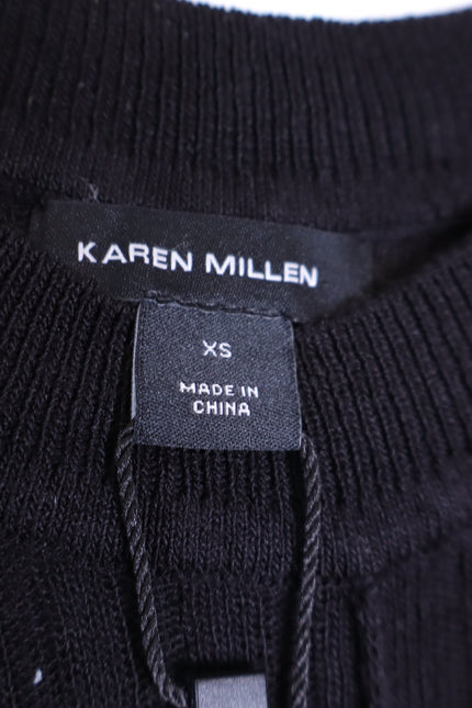 KAREN MILLEN NWT Linen Blend Racer Neck Knit Dress Black Full Skirt Women's XS