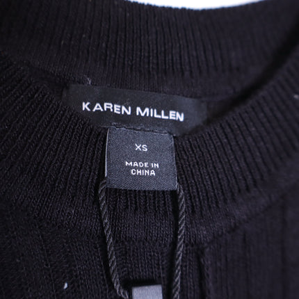 KAREN MILLEN Linen Blend Racer Neck Knit Dress NWT Black Full Skirt Women's XS