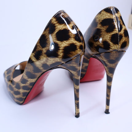 CHRISTIAN LOUBOUTIN Very Privé Leopard Platform Pumps Peep Toe Women IT 36/US 6